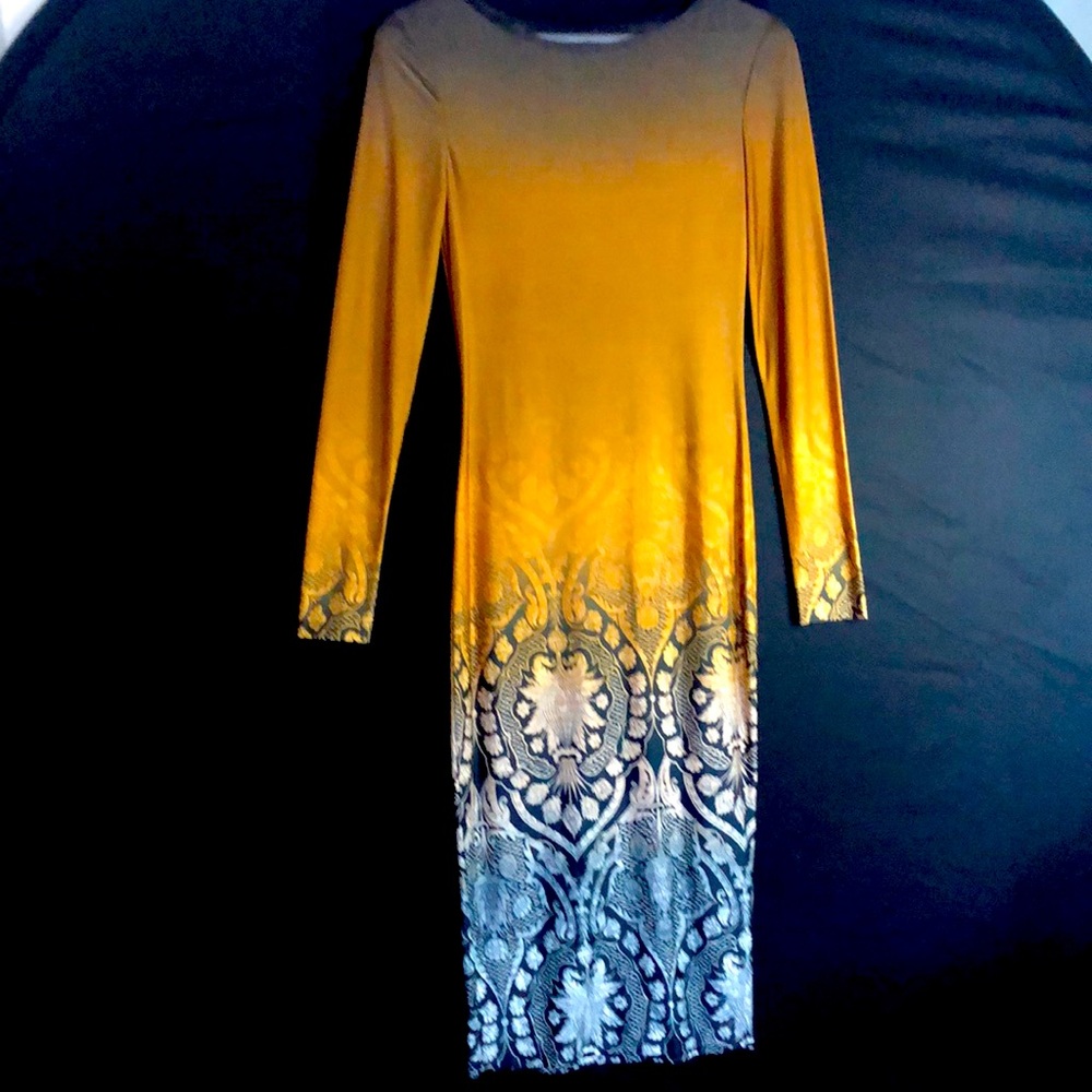 BoHo inspired body-conscious maxi dress with ombré effect & unique pattern